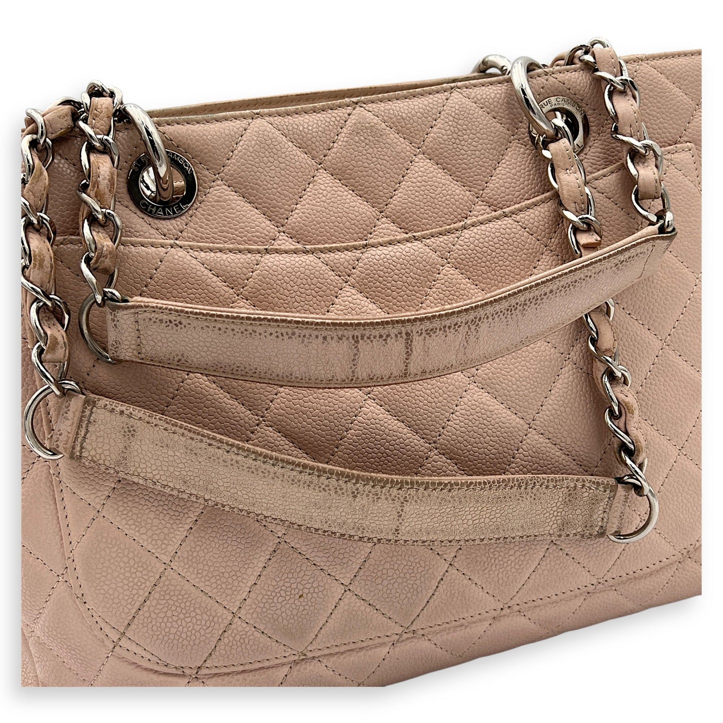 GST Tote Bag Pink in Caviar Leather, Silver hardware