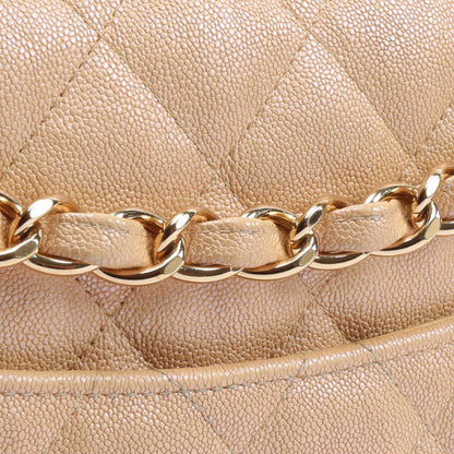 CHANEL Jumbo Quilted Double Flap Caviar Beige Iridescent