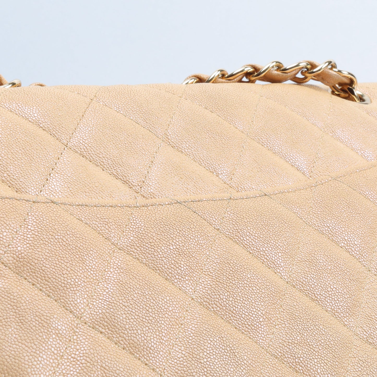 CHANEL Jumbo Quilted Double Flap Caviar Beige Iridescent