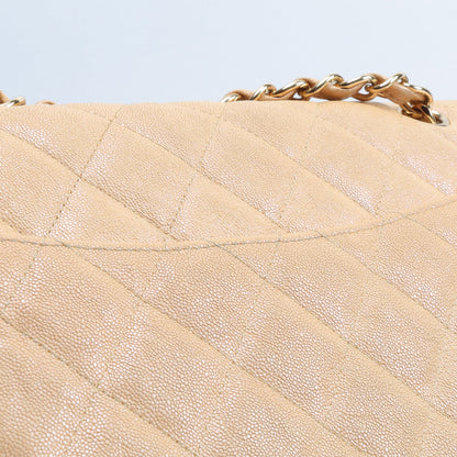 CHANEL Jumbo Quilted Double Flap Caviar Beige Iridescent