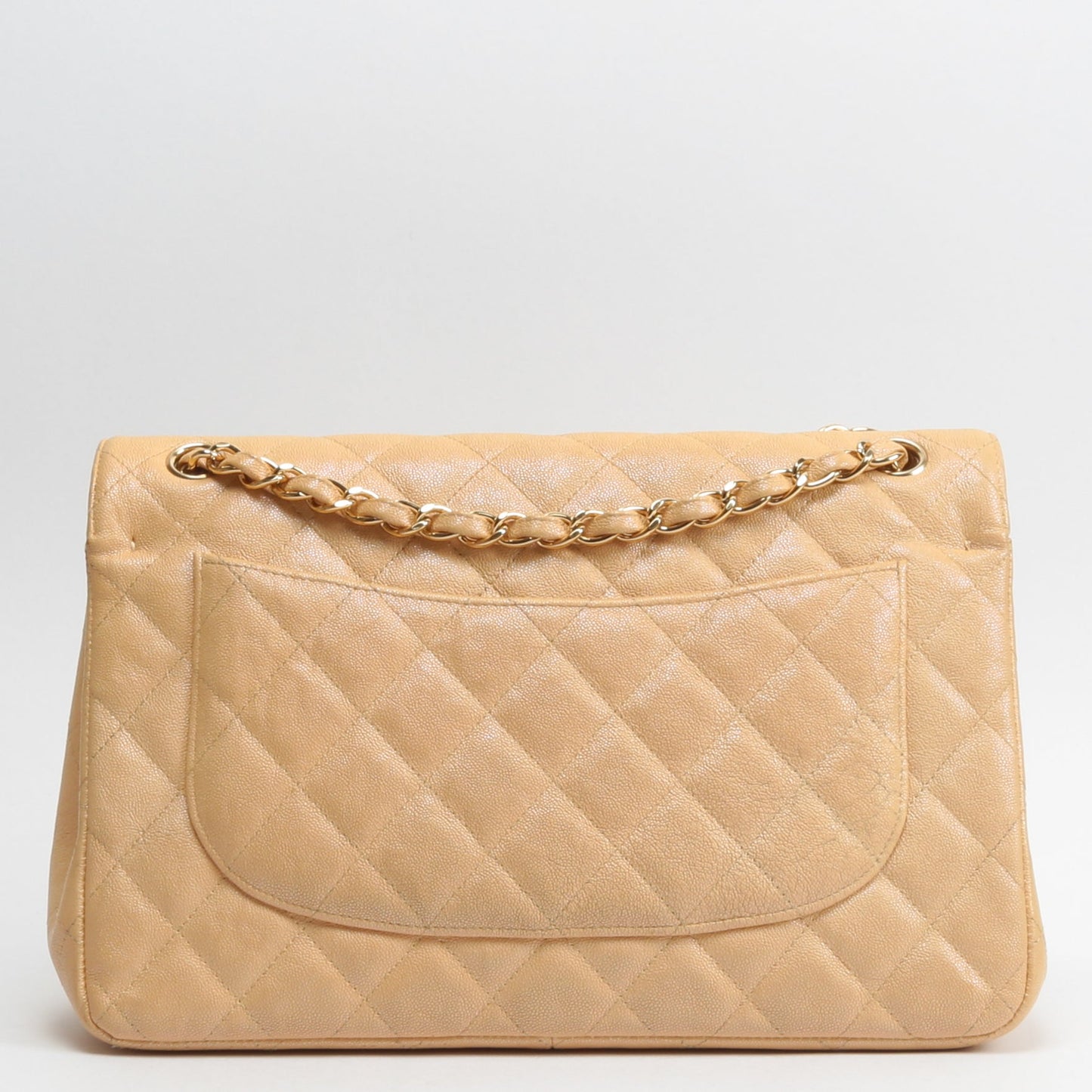 CHANEL Jumbo Quilted Double Flap Caviar Beige Iridescent