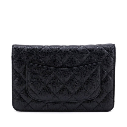 Chanel Black Quilted Caviar Classic Wallet On Chain
