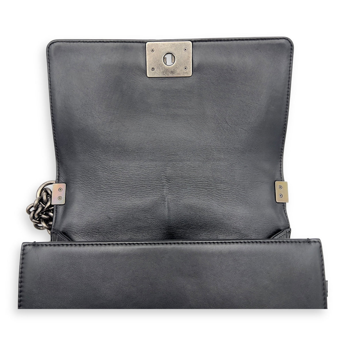 Boy Old Medium Black Shoulder Bag in Lambskin, Ruthenium hardware