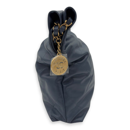 22 Small Blue Shoulder Bag in Lambskin, Gold hardware