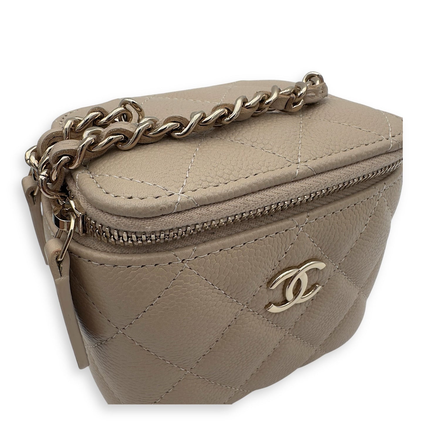 CC Vanity Bag Beige in Caviar Leather, Gold hardware