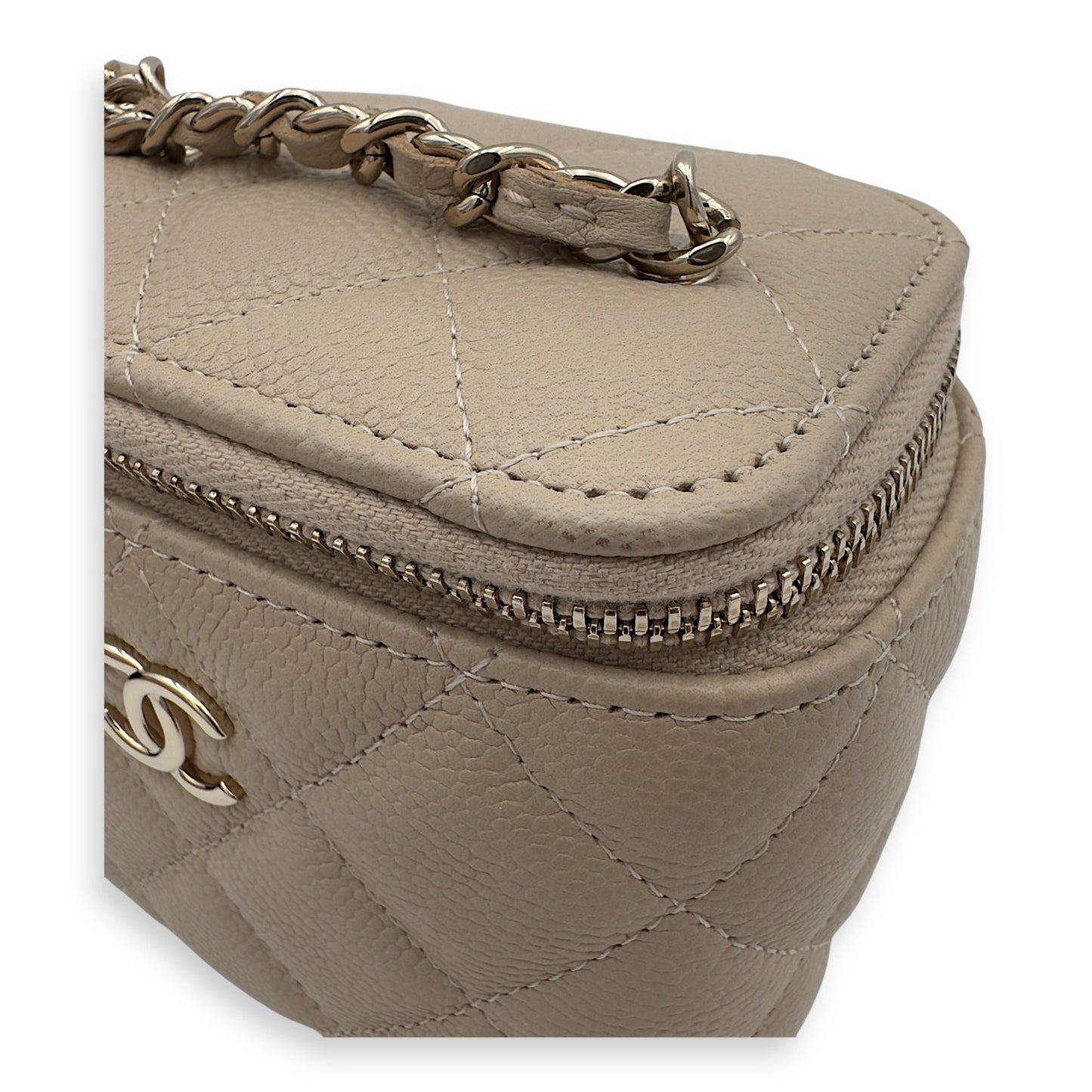 CC Vanity Bag Beige in Caviar Leather, Gold hardware