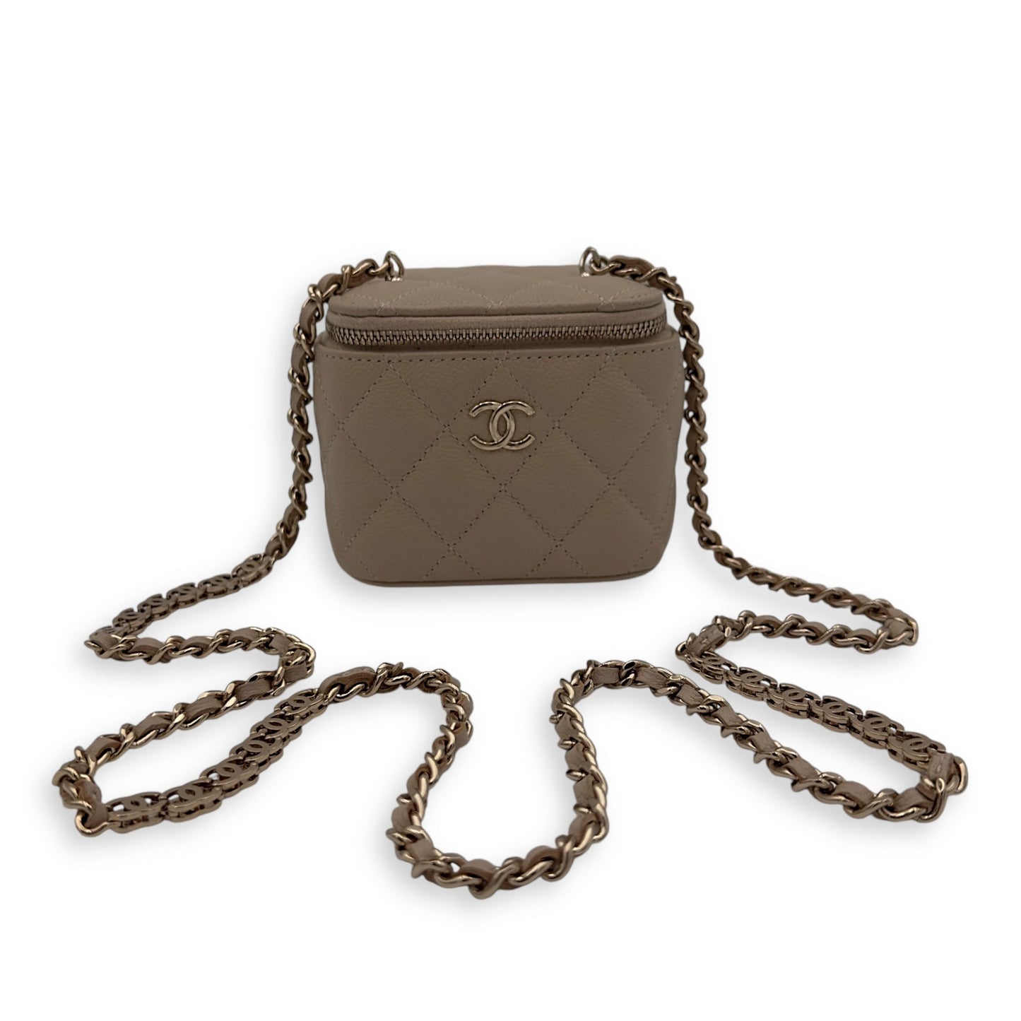 CC Vanity Bag Beige in Caviar Leather, Gold hardware