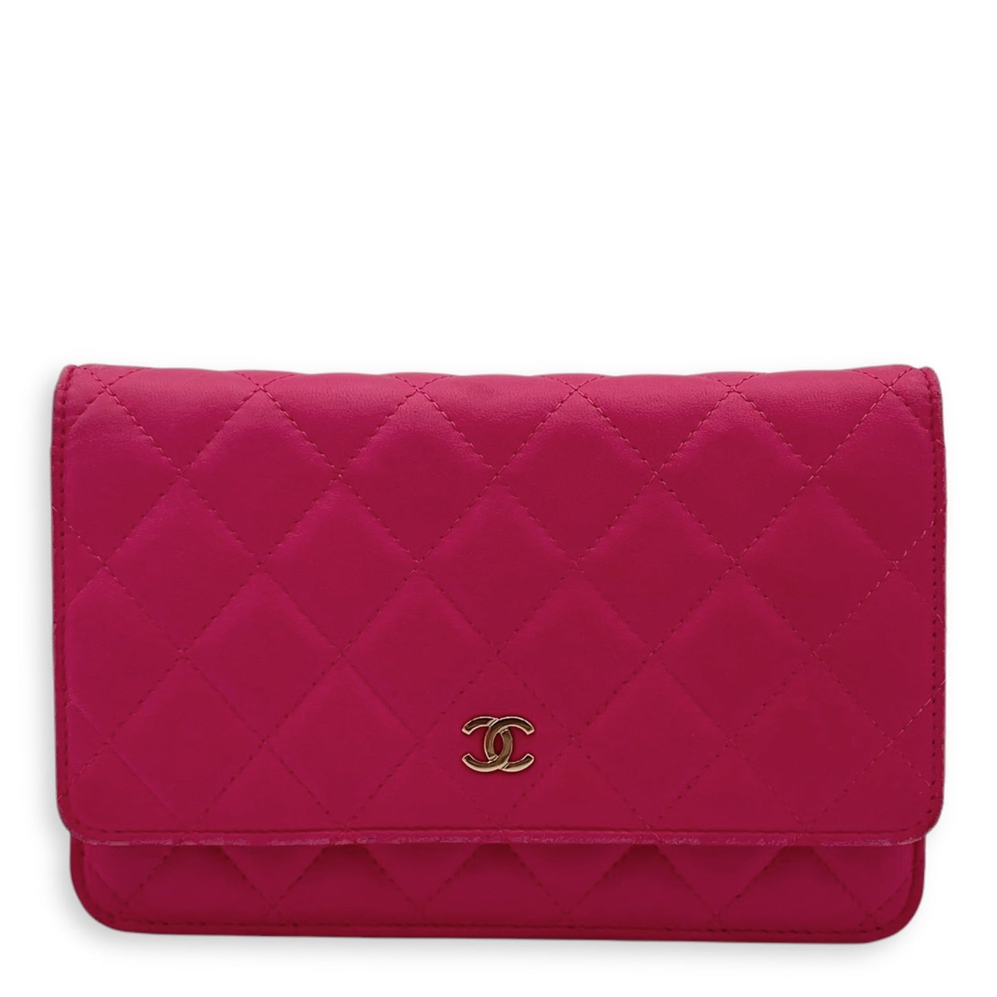 CC Wallet On Chain Pink in Lambskin, Gold hardware