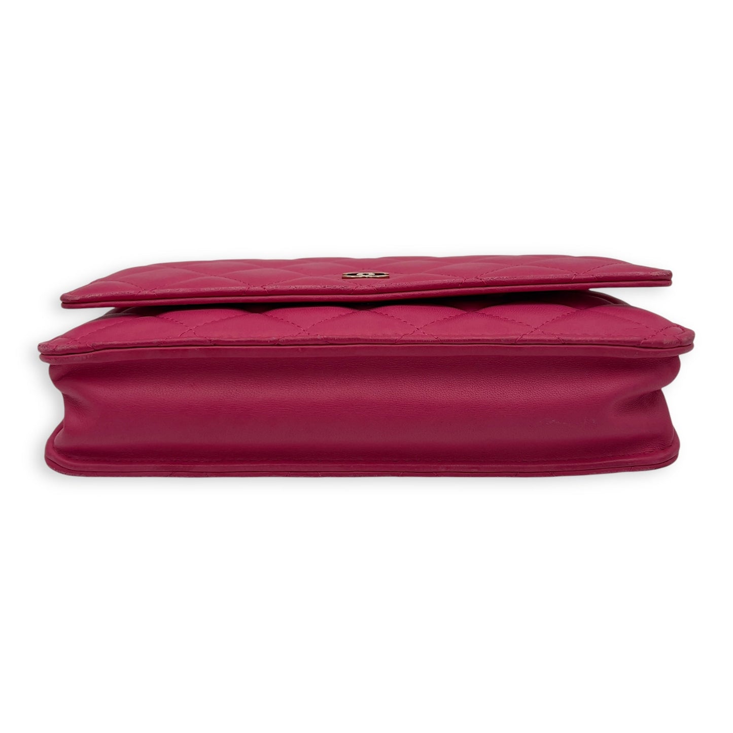 CC Wallet On Chain Pink in Lambskin, Gold hardware