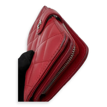 Classic Wallet Red in Lambskin, Silver hardware