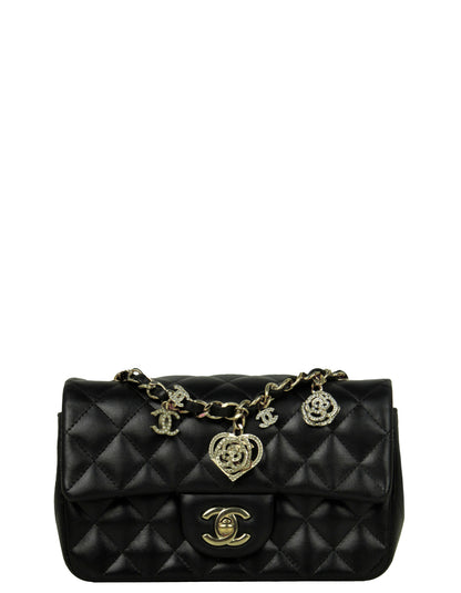 Chanel Black Valentine Charms Mini Rectangular Flap