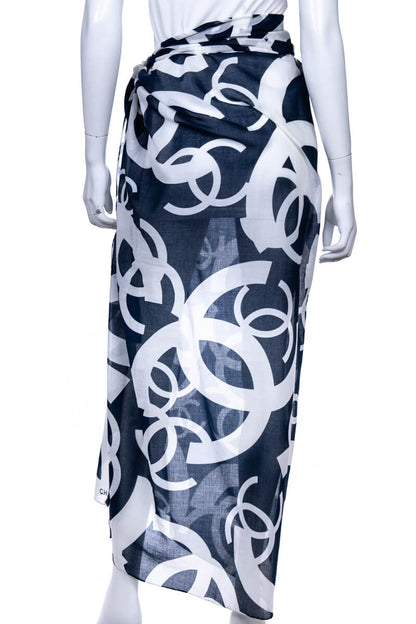 Chanel Navy & White Cotton CC Printed Pareo