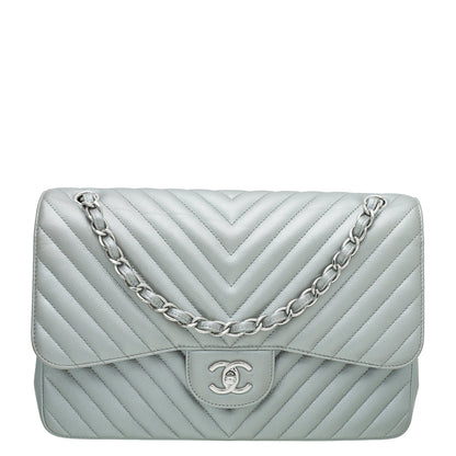 Chanel Grey CC Classic Chevron Double Flap Jumbo Bag