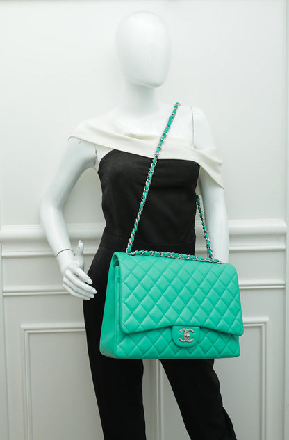 Chanel Green CC Classic Double Flap Maxi Bag