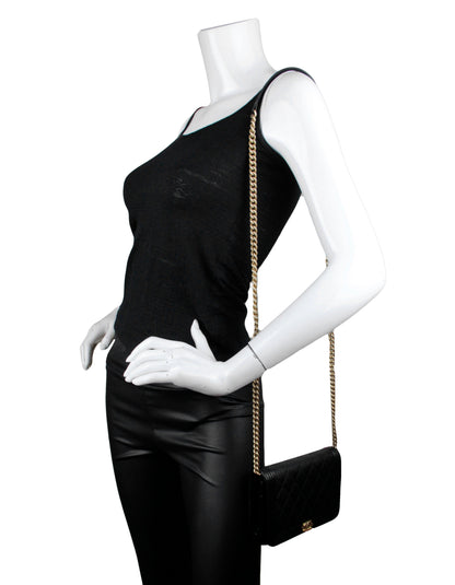 Chanel 2023 Black Caviar Boy Wallet on Chain WOC Crossbody Bag