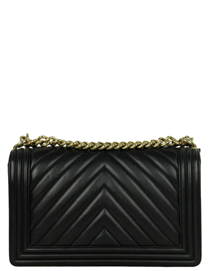 Chanel Black Chevron Lambskin Leather New Medium Boy Bag