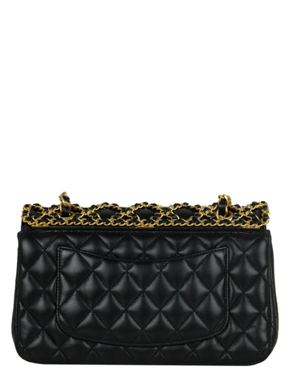 Chanel Black Lambskin Leather Classic Cage Woven Chain Flap Bag