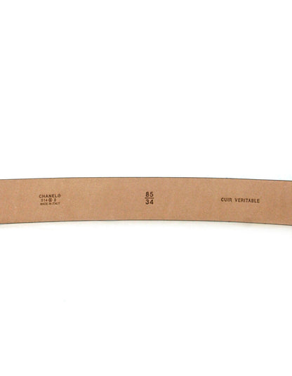 Chanel Black Leather Leather Pearl CC Logo Belt sz 85