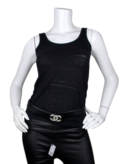 Chanel Black Leather Leather Pearl CC Logo Belt sz 85