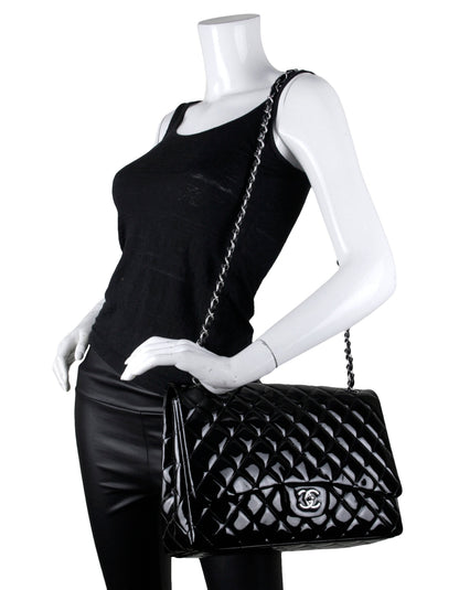Chanel Black Patent Leather Single Flap Maxi Bag