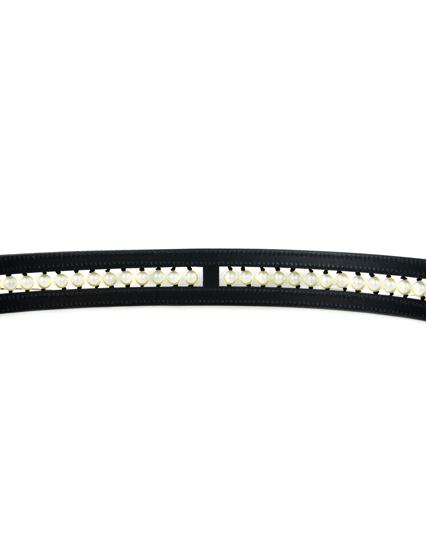 Chanel NWT Black Leather & Grosgrain Pearl Belt sz 90