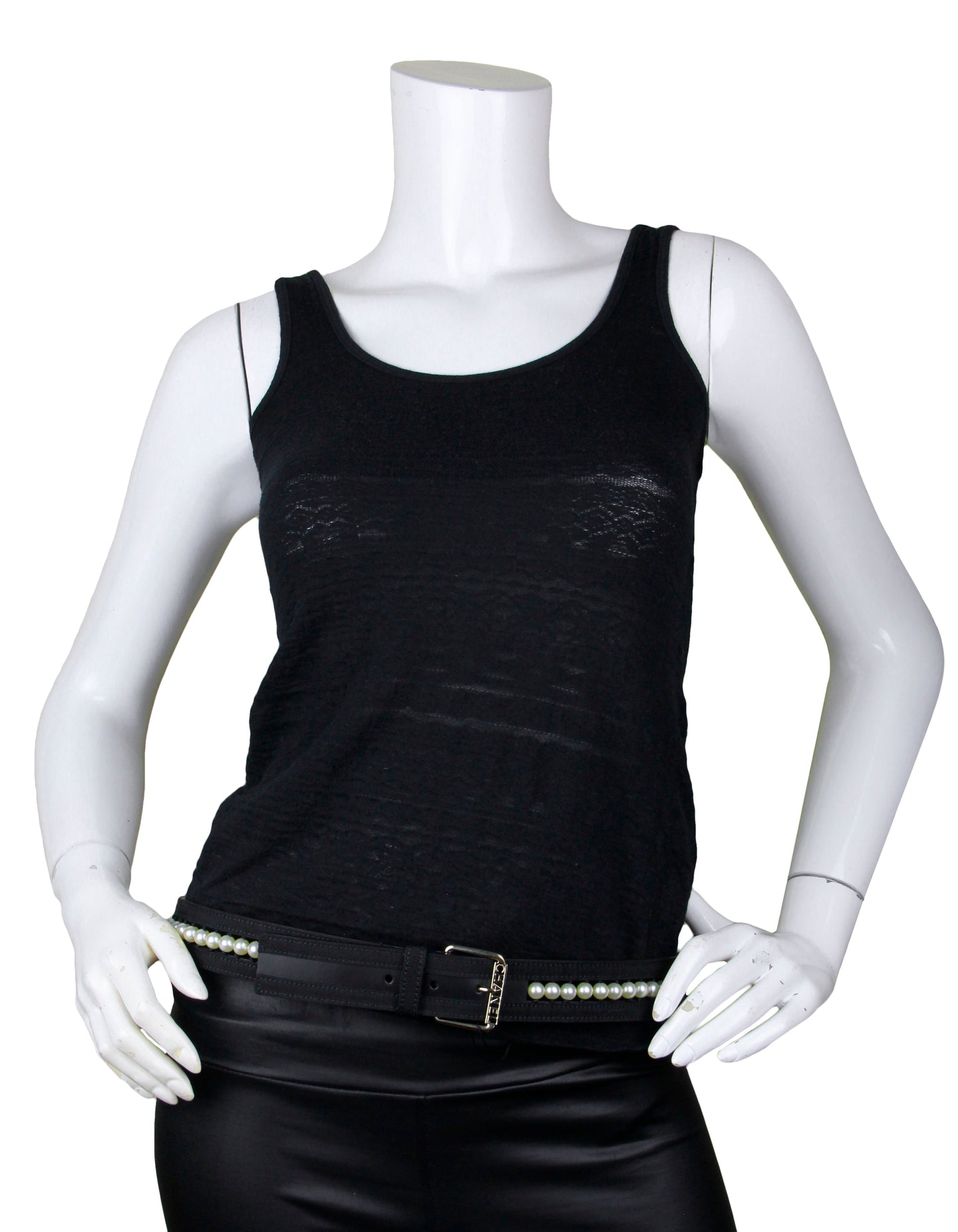 Chanel NWT Black Leather & Grosgrain Pearl Belt sz 90