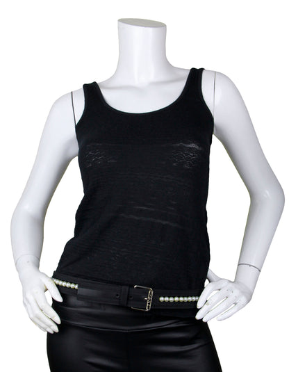 Chanel NWT Black Leather & Grosgrain Pearl Belt sz 90