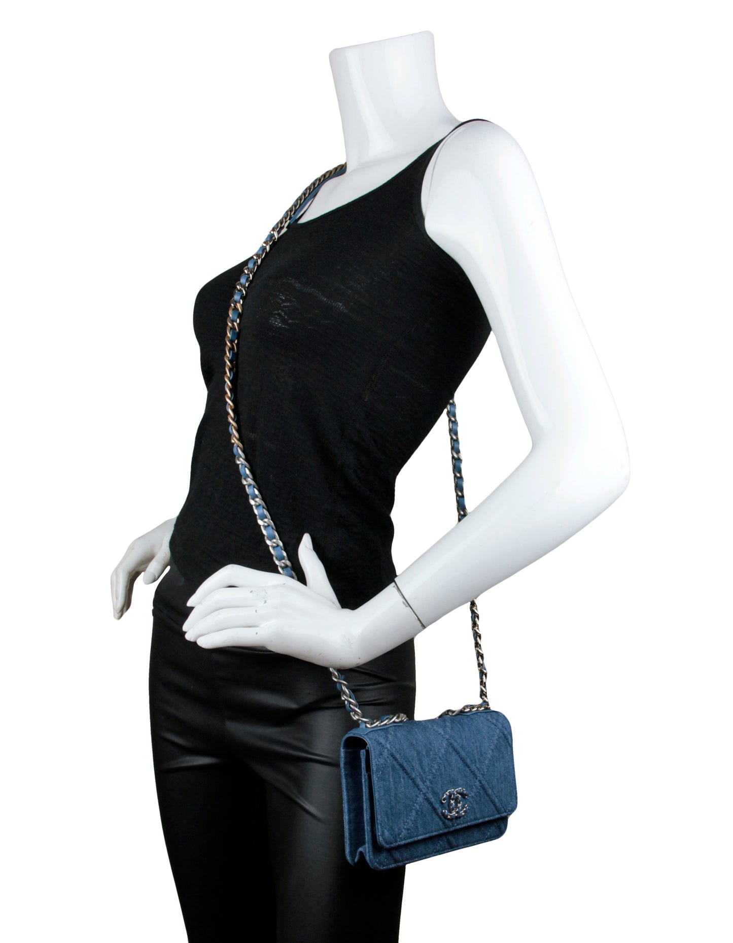 Chanel 2022 Denim Quilted 19 WOC Crossbody Bag