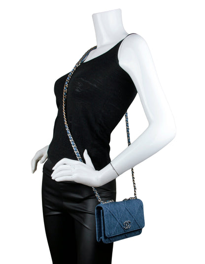 Chanel 2022 Denim Quilted 19 WOC Crossbody Bag