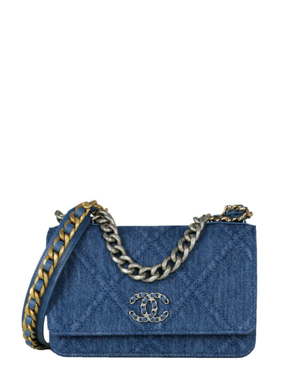 Chanel 2022 Denim Quilted 19 WOC Crossbody Bag