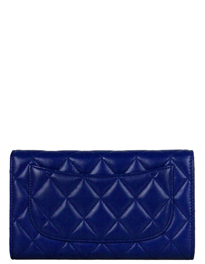 Chanel Blue Lambskin Quilted Large Gusset Flap Wallet