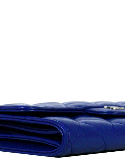 Chanel Blue Lambskin Quilted Large Gusset Flap Wallet