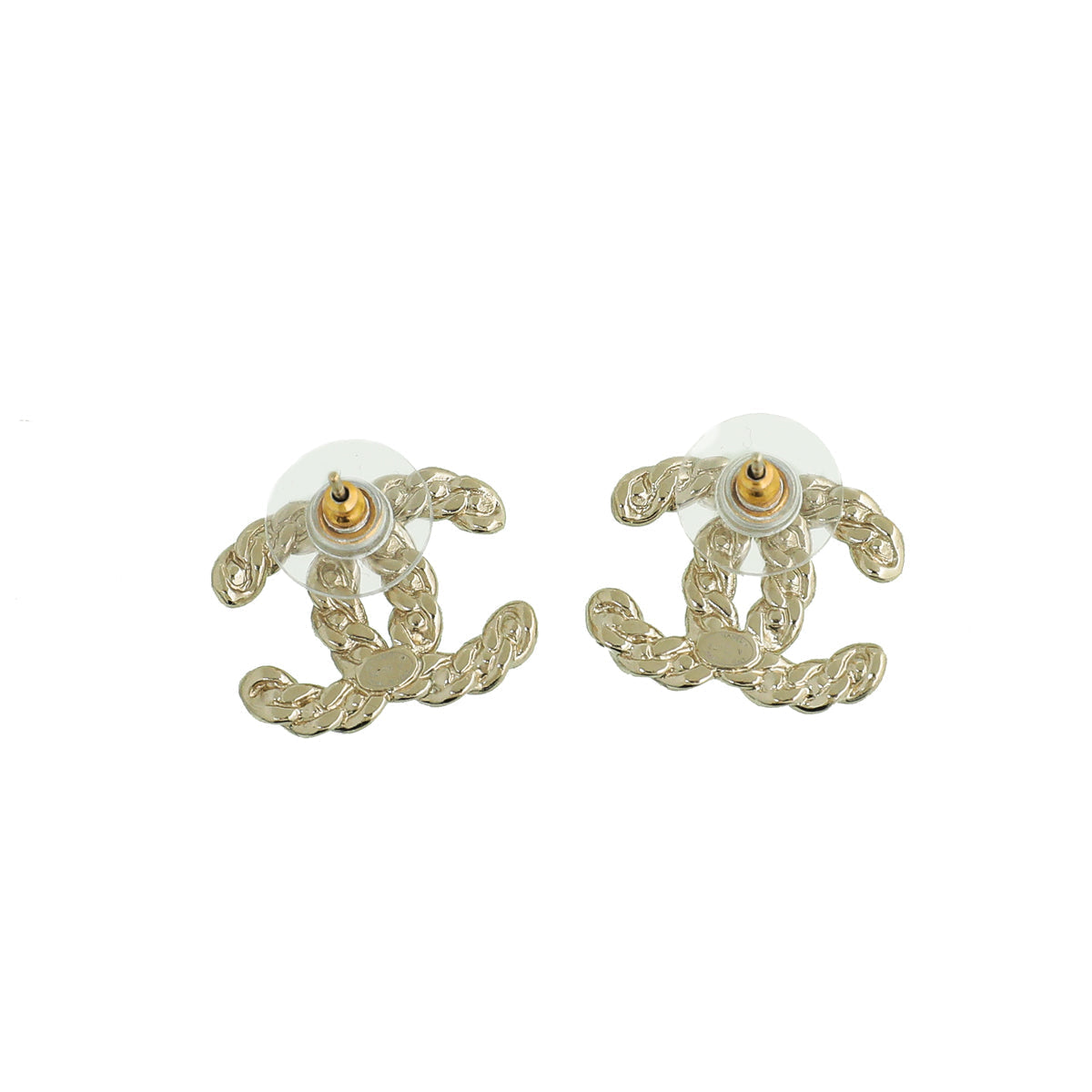 Chanel Light Gold CC Crystal Chain Earrings