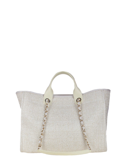 Chanel Ivory/ Gold Large Deauville Shopping Tote Bag