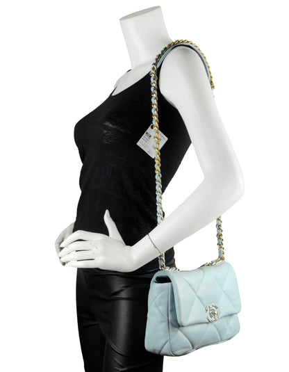 Chanel NWT 2022 Light Blue Lambskin Quilted Medium 19 Bag