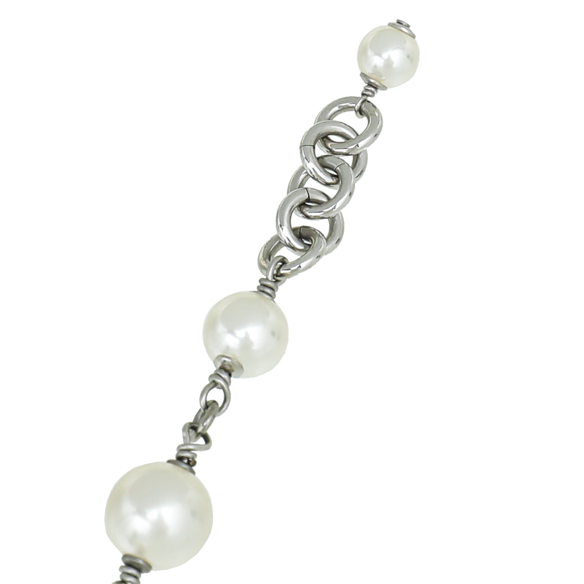 Chanel Silver CC Crystal Pearl Necklace
