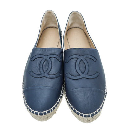 Chanel Navy Blue CC Cap Toe Espadrille 39