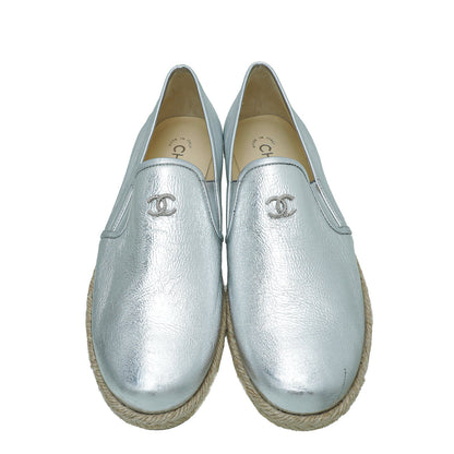 Chanel Metallic Silver 2016 Interlocking CC Espadrille 38.5