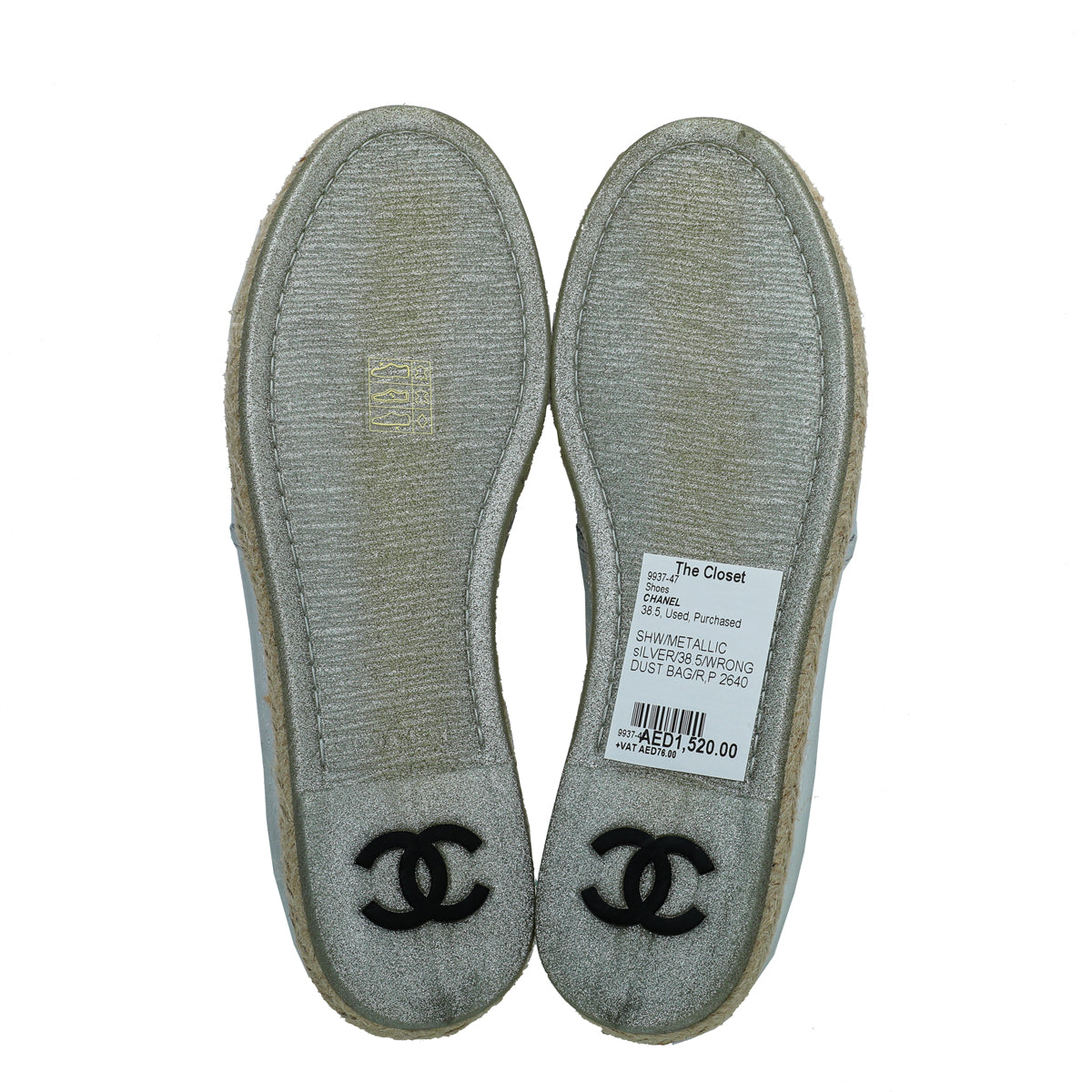 Chanel Metallic Silver 2016 Interlocking CC Espadrille 38.5