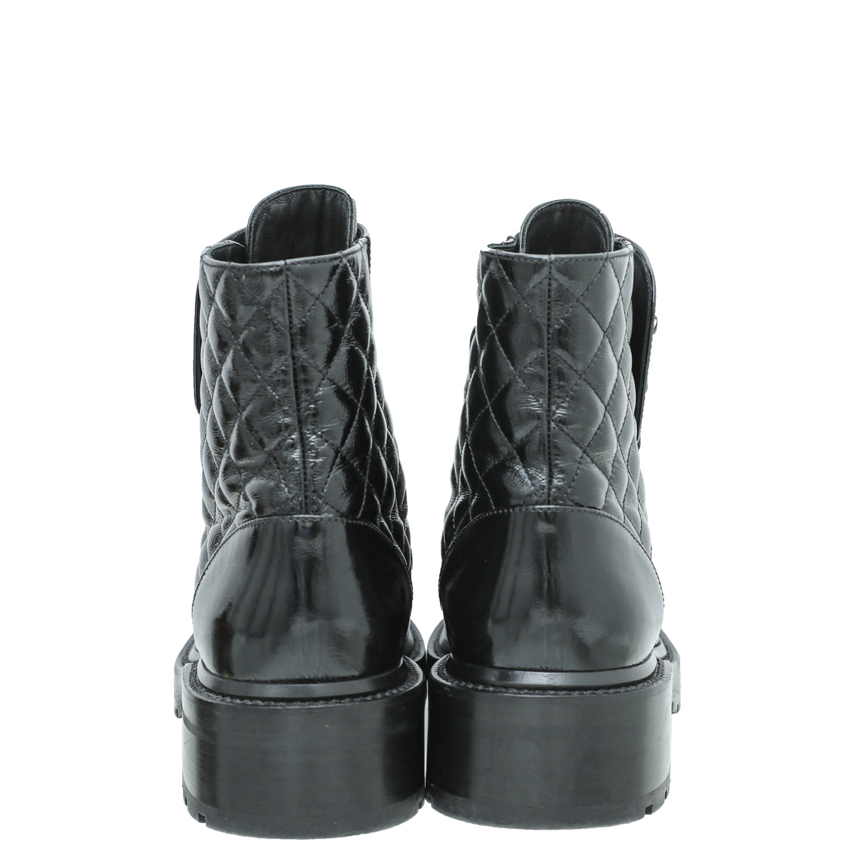 Chanel Black CC Shiny Lace Up Combat Boots 40.5