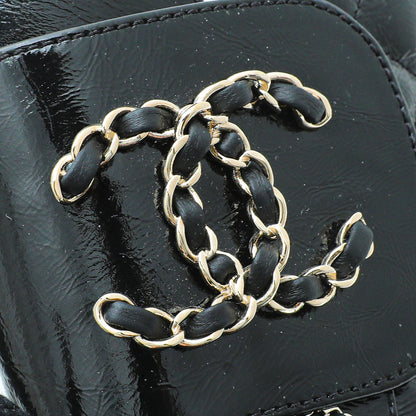 Chanel Black CC Shiny Lace Up Combat Boots 40.5
