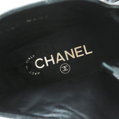 Chanel Black CC Shiny Lace Up Combat Boots 40.5