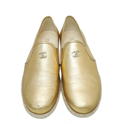 Chanel Metallic Gold CC Flat Espadrille 38.5