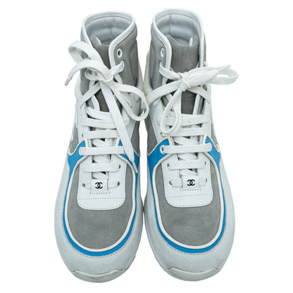 Chanel Light Grey CC Suede Ankle Sneaker 39.5