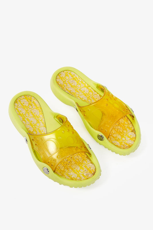 Dior Y2K Yellow Perforated Logo Rubber Slide Sandals