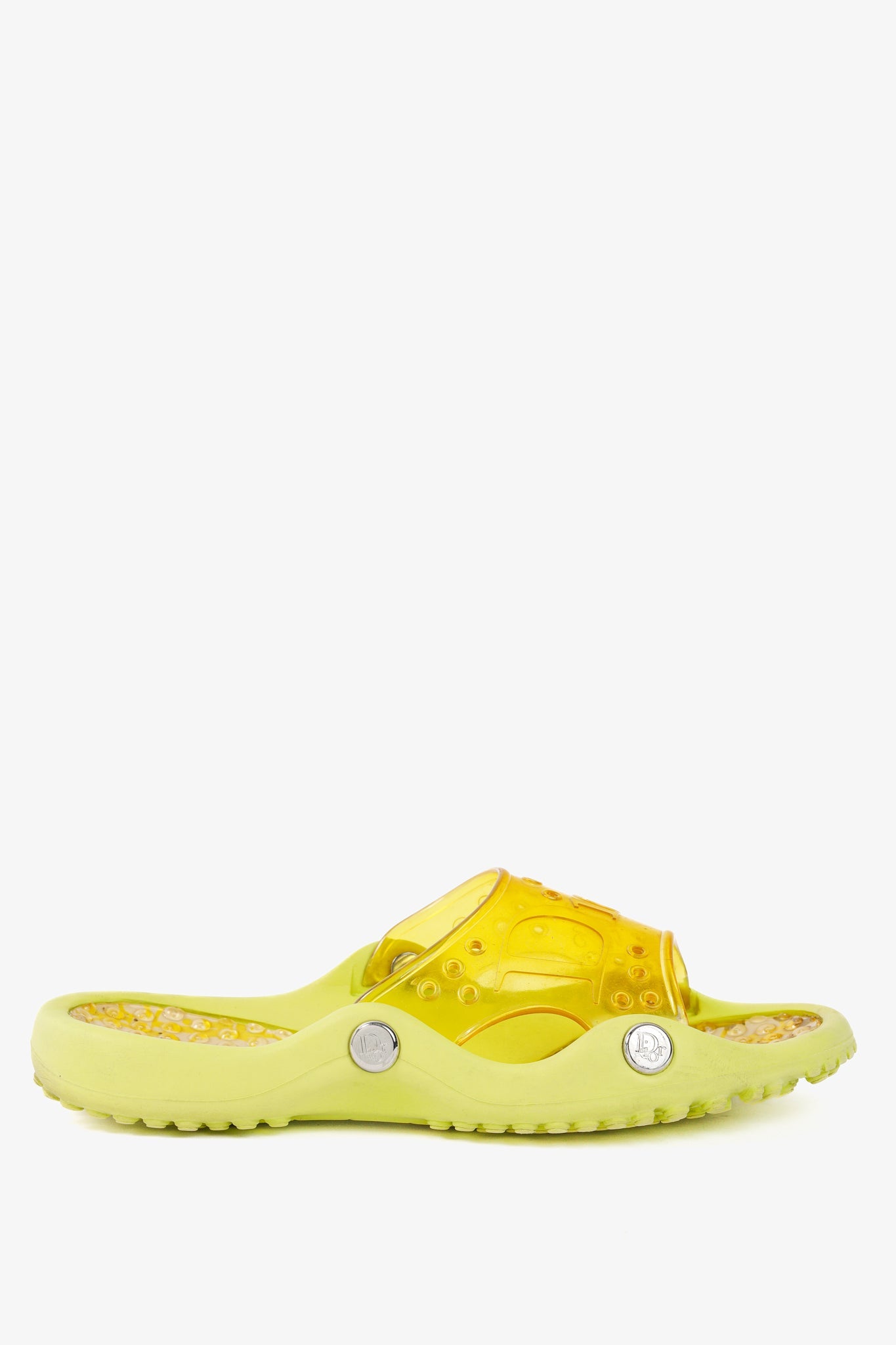Dior Y2K Yellow Perforated Logo Rubber Slide Sandals