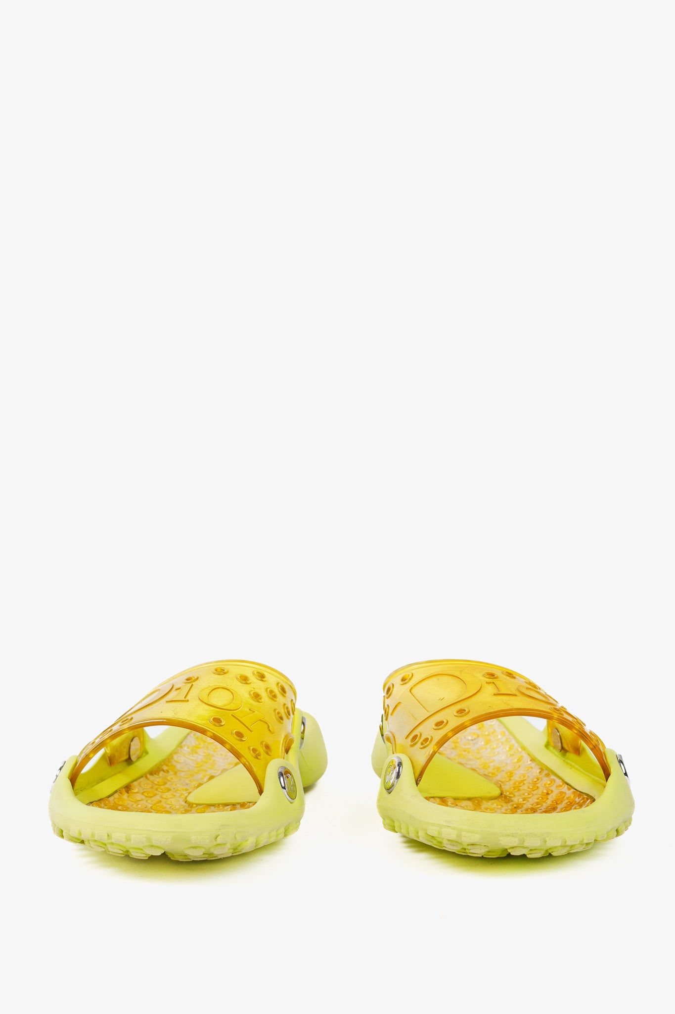 Dior Y2K Yellow Perforated Logo Rubber Slide Sandals