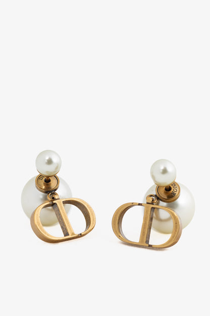 Christian Dior Dior Tribales Antique Gold-Finish Metal & Faux-Pearl Earrings