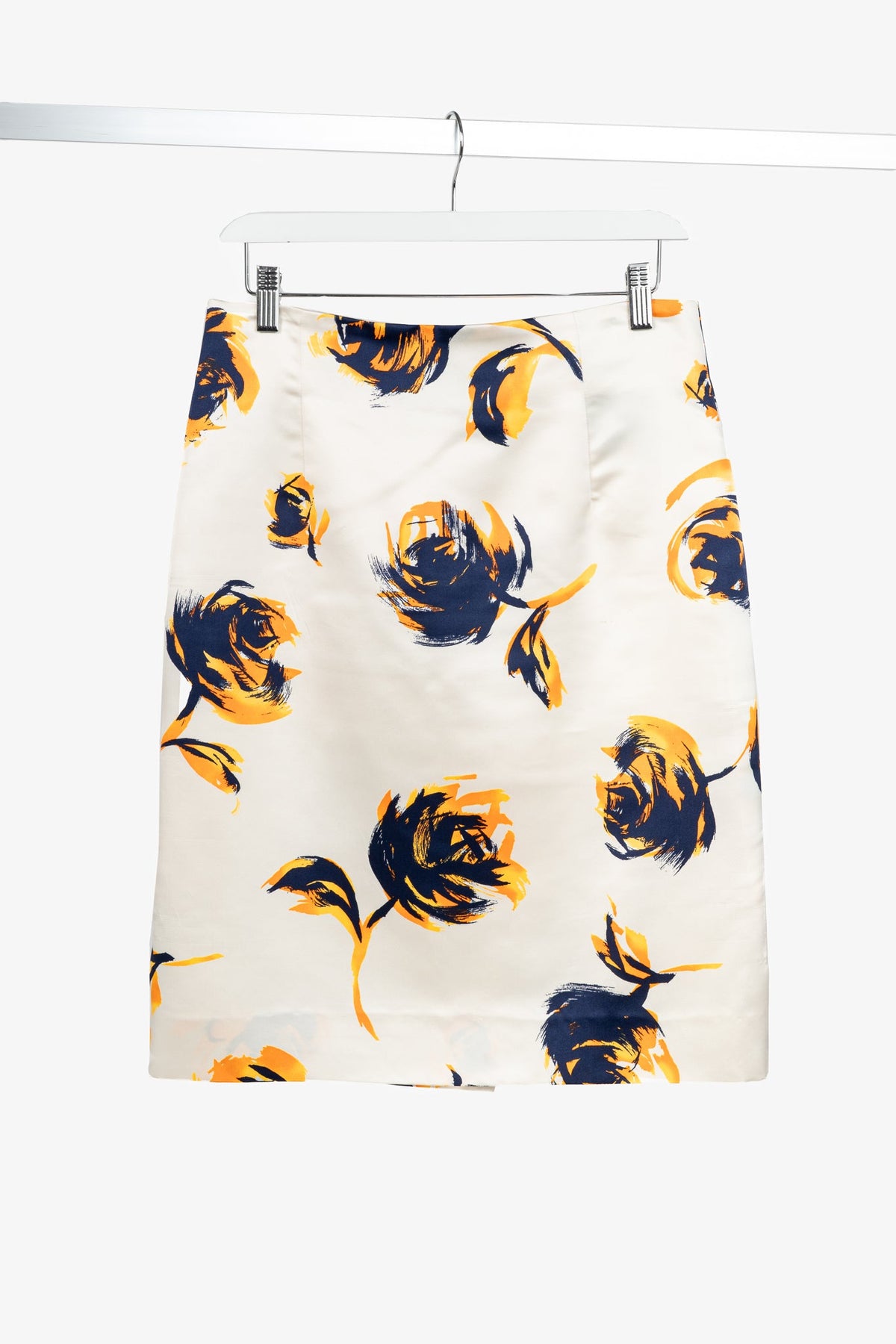 Christian Dior White Silk Floral-Print Pencil Skirt