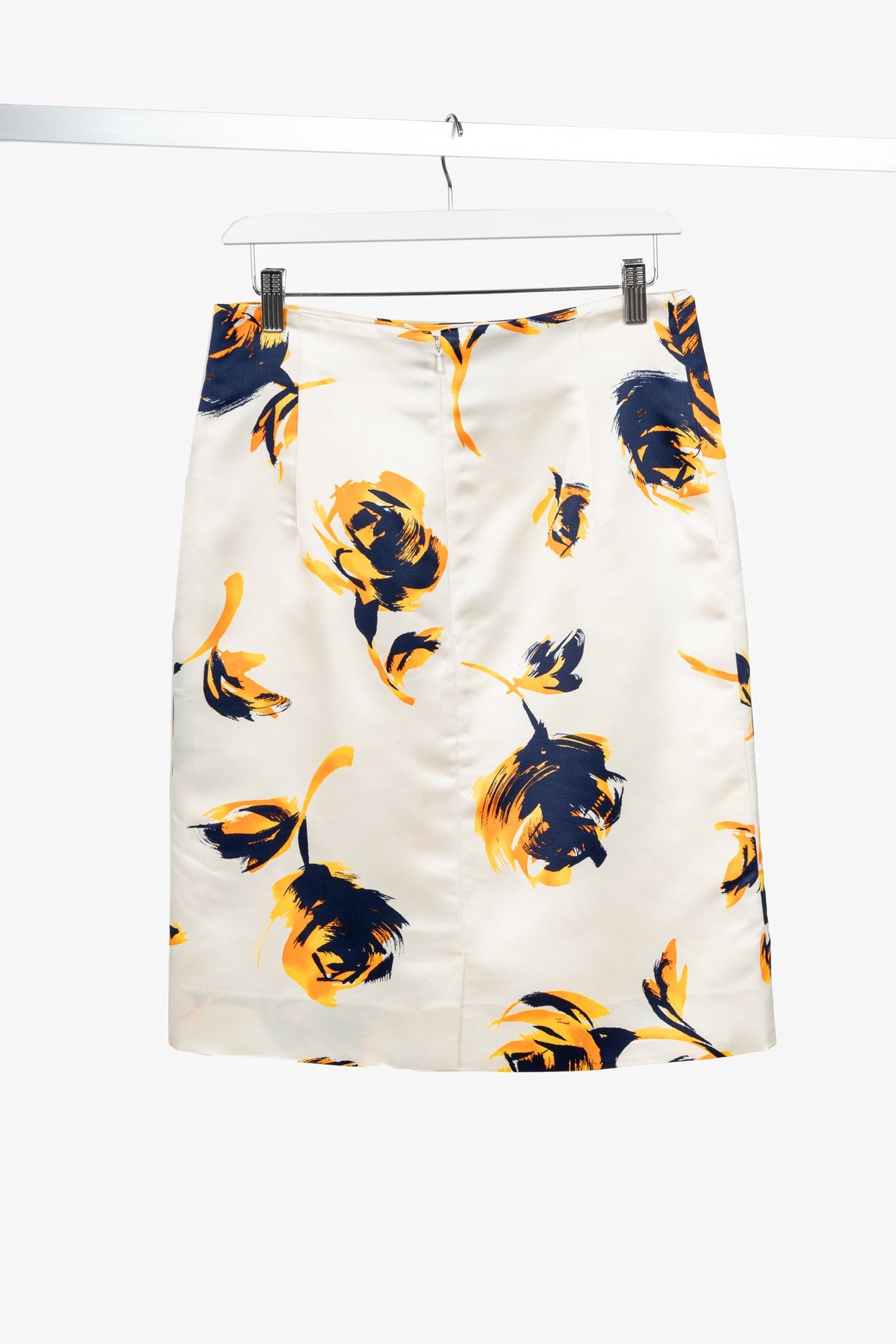 Christian Dior White Silk Floral-Print Pencil Skirt
